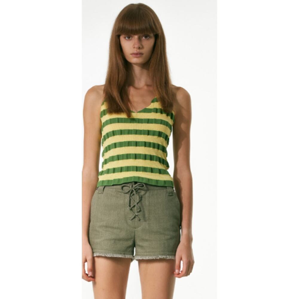 TheOpen Product 1/Small Stripe Halter Neck Tank Top Green Yellow Sleeveless
